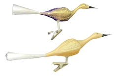 Two Crane Glass Bird Christmas Tree Clip-On Ornament, Vintage German, 1950s