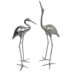 "Two Cranes", Pair of Birds in Murano Mouth Blown Glass, circa 1970