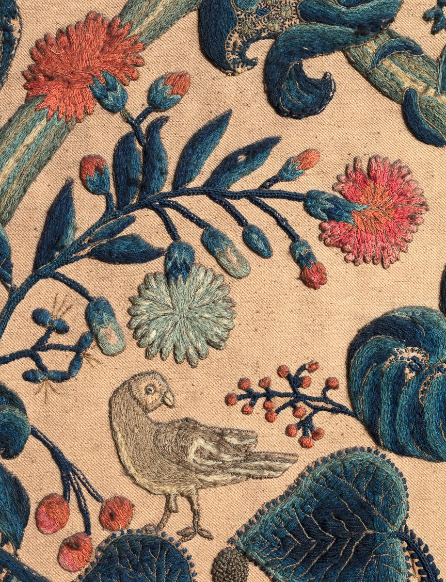 Two Late 17th Century Crewelwork Panels on later stretchers, on heavy ground with a dense and robust quality to the stitched tree of life patterns.

Additional information:
Dimensions: Each panel: 117 wide x 201cm high x 3.5cm deep (on frame).