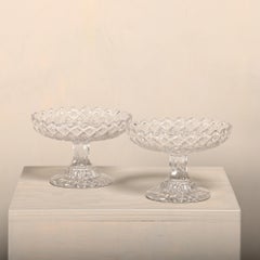 Two Crystal Bowls with diamond-shaped facets, French 1950s