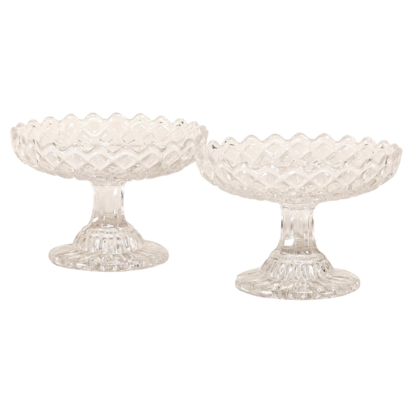 Two Crystal Bowls with diamond-shaped facets, French 1950s