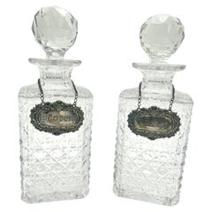 Vintage Two Crystal Decanters with a Silver Emblem, England, 1980s
