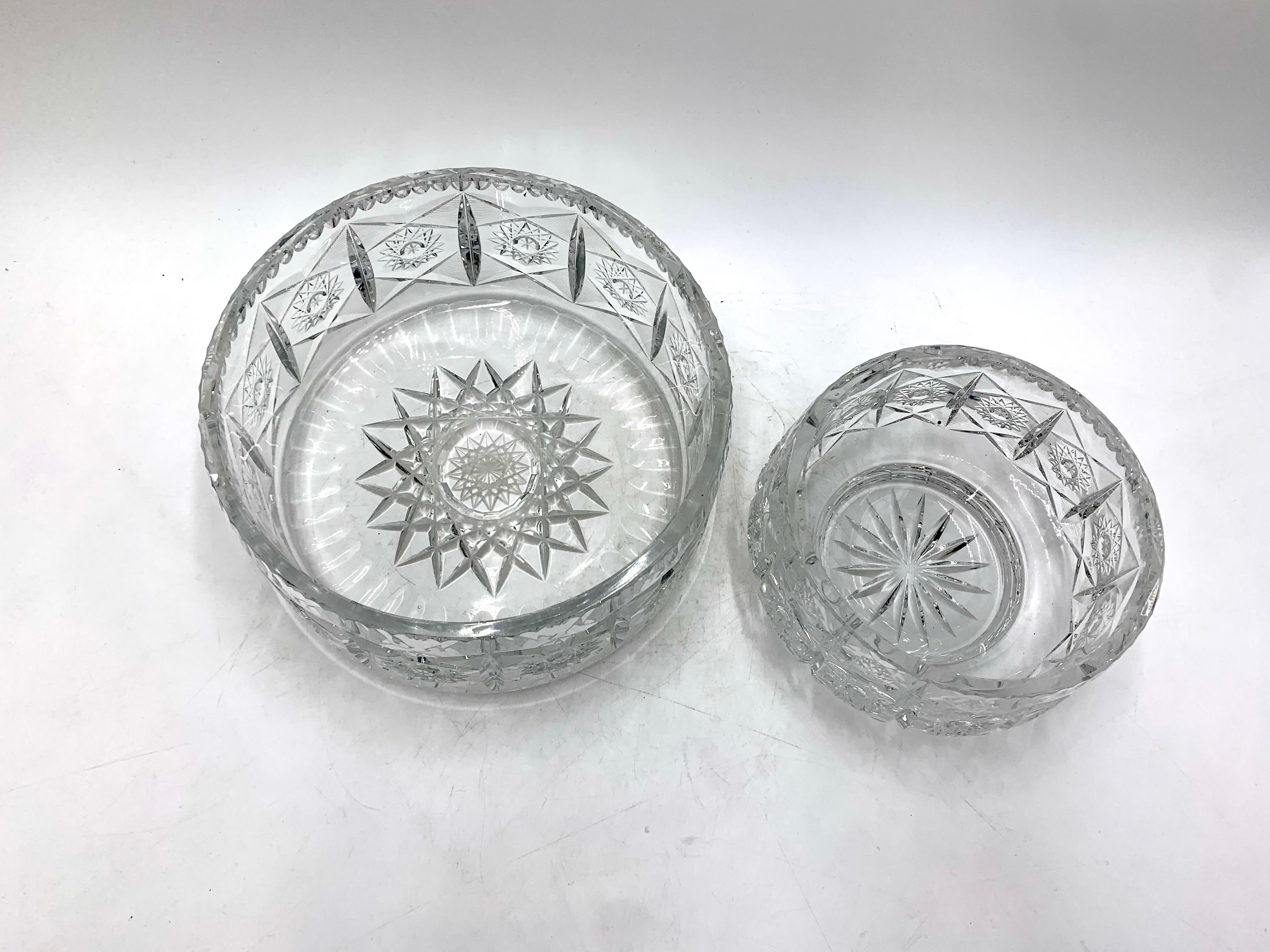 Mid-Century Modern Two Crystal Decorative Bowls, Poland, 1950s For Sale