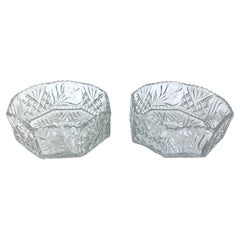 Used Two Crystal Octagonal Decorative Bowls, Poland, 1950s