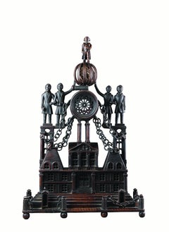 Two Curious French Naive Carved Walnut Architectural Models