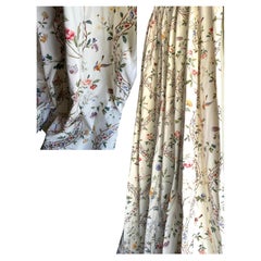 Two Custom Drapery Panels Chinoiserie "Silk Road" Brunschwig & Fils & Silk Trim