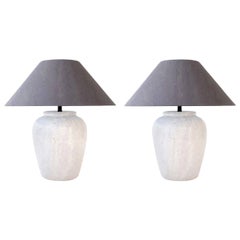 Two Custom Lamps in White Crackle Glaze