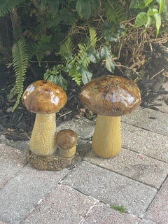 Two Cute Boletus Concrete Mushrooms Garden Ornaments