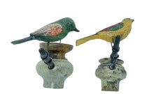 Two Cute Vichtauer Hand Carved Wood Birds, Black Forest Folk Art, Austria 1860s