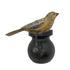 Two Cute Vichtauer Hand Carved Wood Birds, Black Forest Folk Art, Austria 1860s