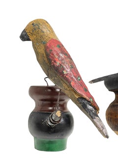 Two Cute Vichtauer Hand Carved Wood Birds, Black Forest Folk Art, Austria 1860s