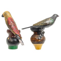 Two Cute Vichtauer Hand Carved Wood Birds, Black Forest Folk Art, Austria 1860s