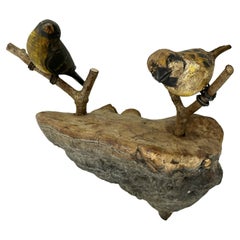 Two Cute Vichtauer Hand Carved Wood Birds, Black Forest Folk Art, Austria