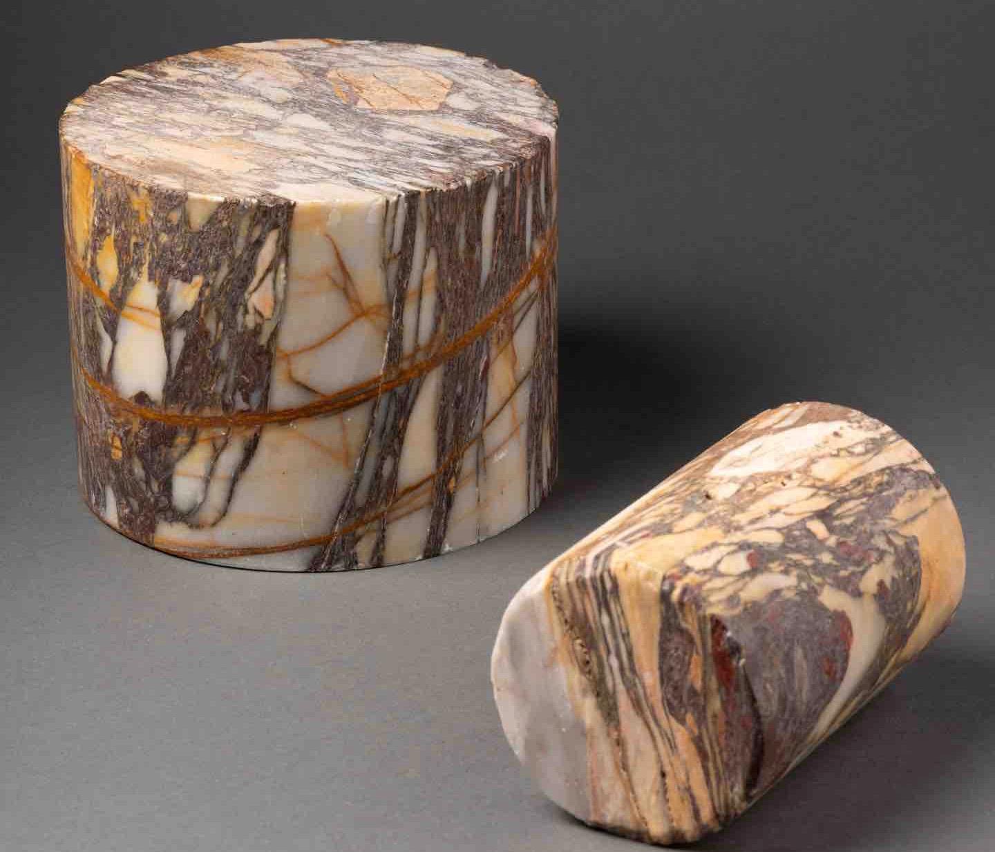 Italian Two cylindrical colored marble specimens For Sale
