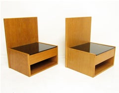 Two Danish 1960s Floating Bedside Nightstands in Oak and Glass by Hans Wegner