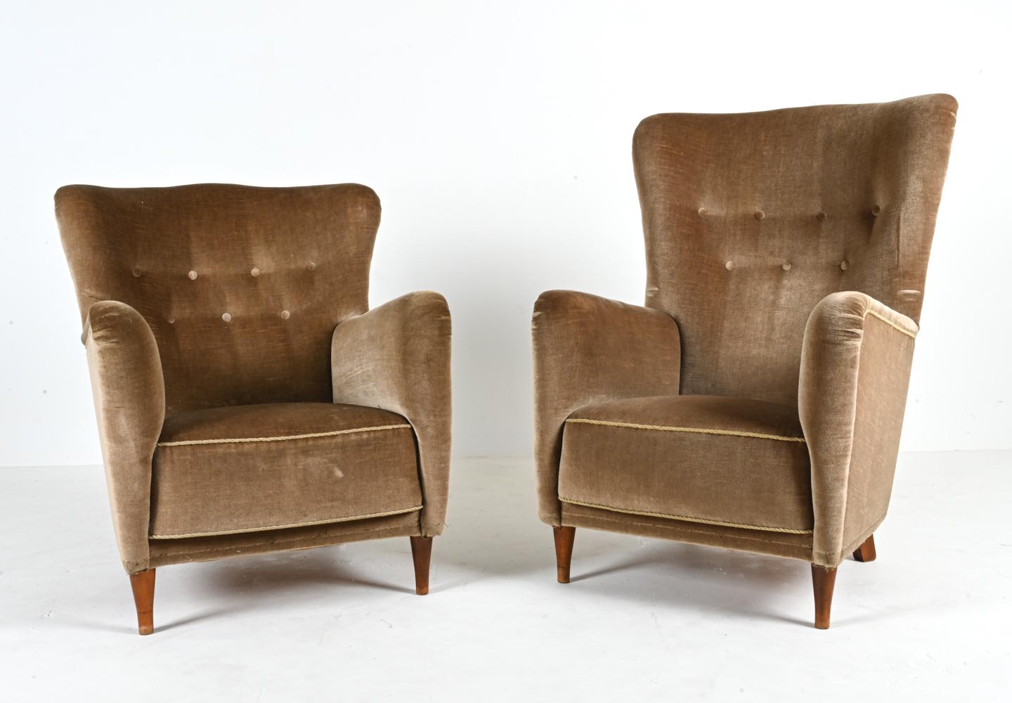 Mid-Century Modern Two Danish Easy Chairs, Manner of Frits Henningsen, c. 1950's For Sale