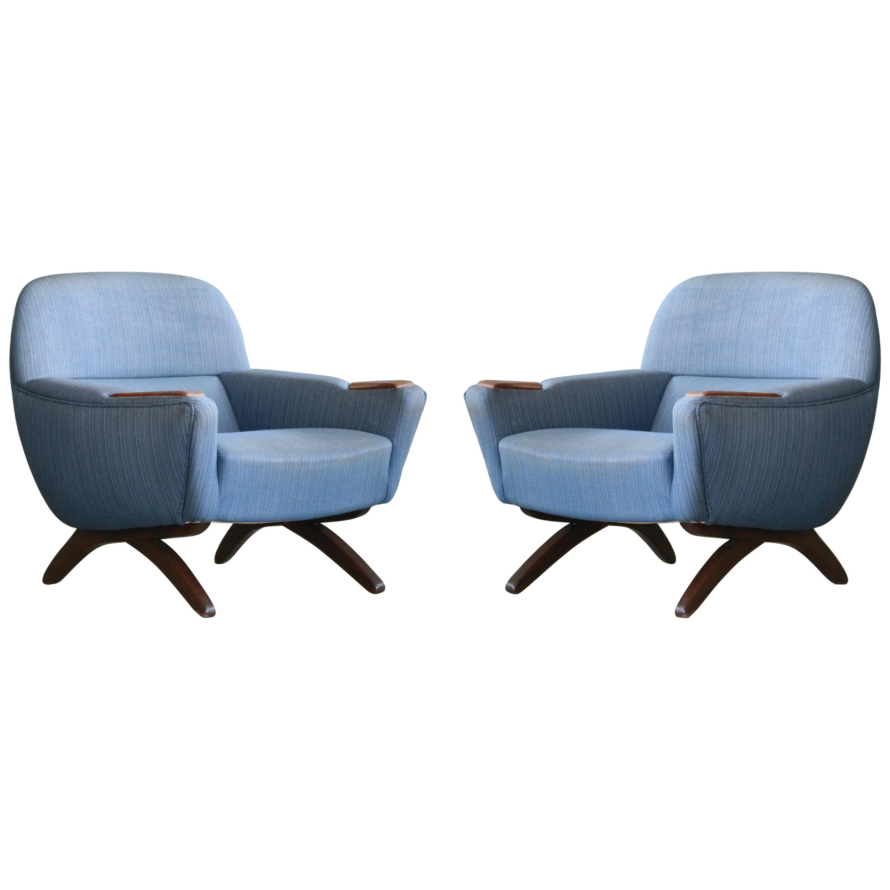 Two Danish Midcentury Leif Hansen Model Geisha Lounge Chairs with Rosewood