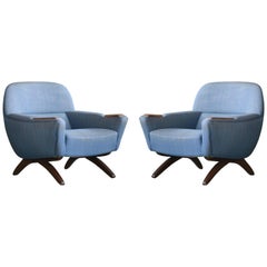Two Danish Midcentury Leif Hansen Model Geisha Lounge Chairs with Rosewood