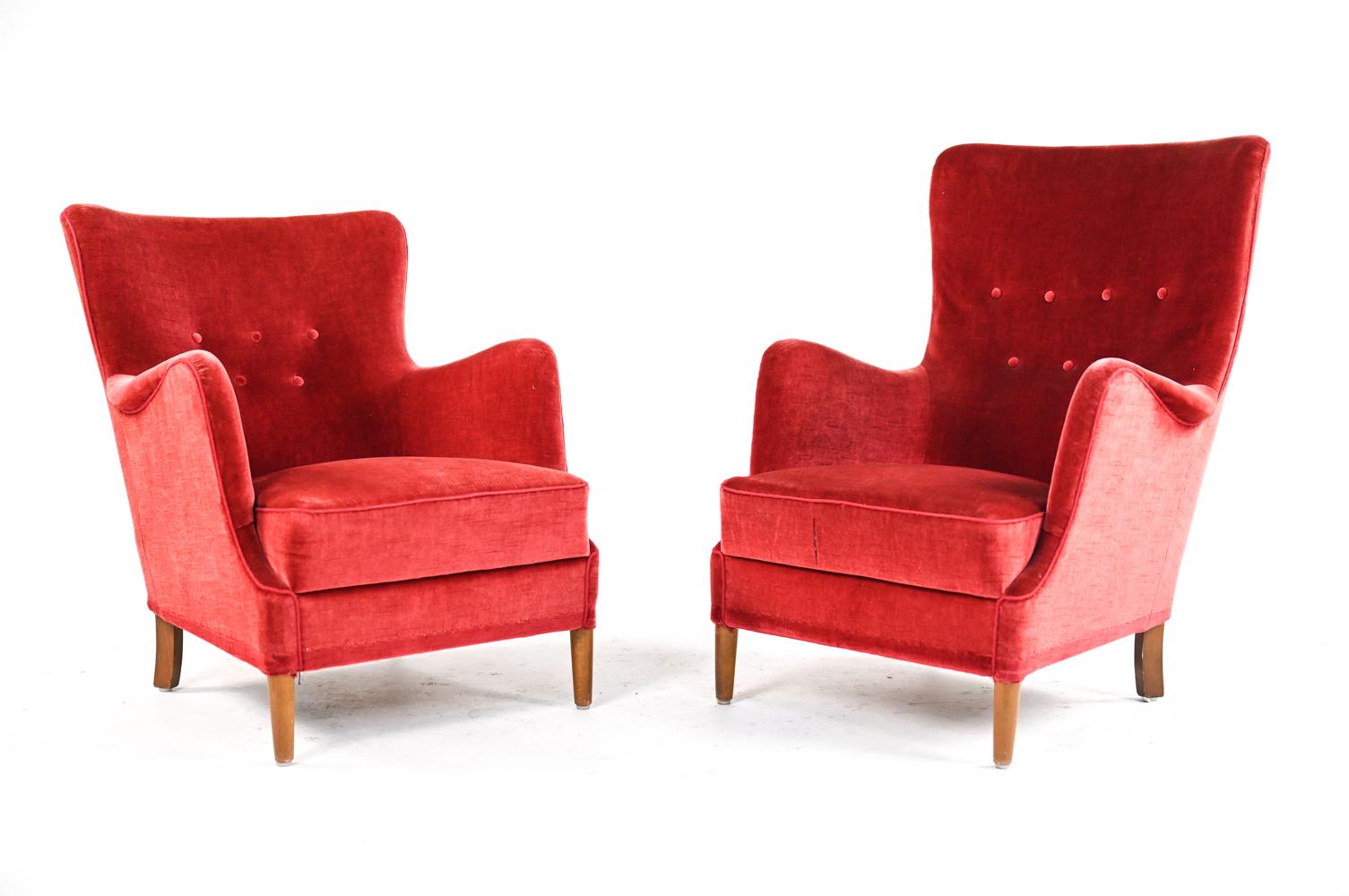 Two Danish Mohair Easy Chairs, Manner of Frits Henningsen, c. 1950's 3