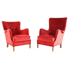 Two Danish Mohair Easy Chairs, Manner of Frits Henningsen, c. 1950's