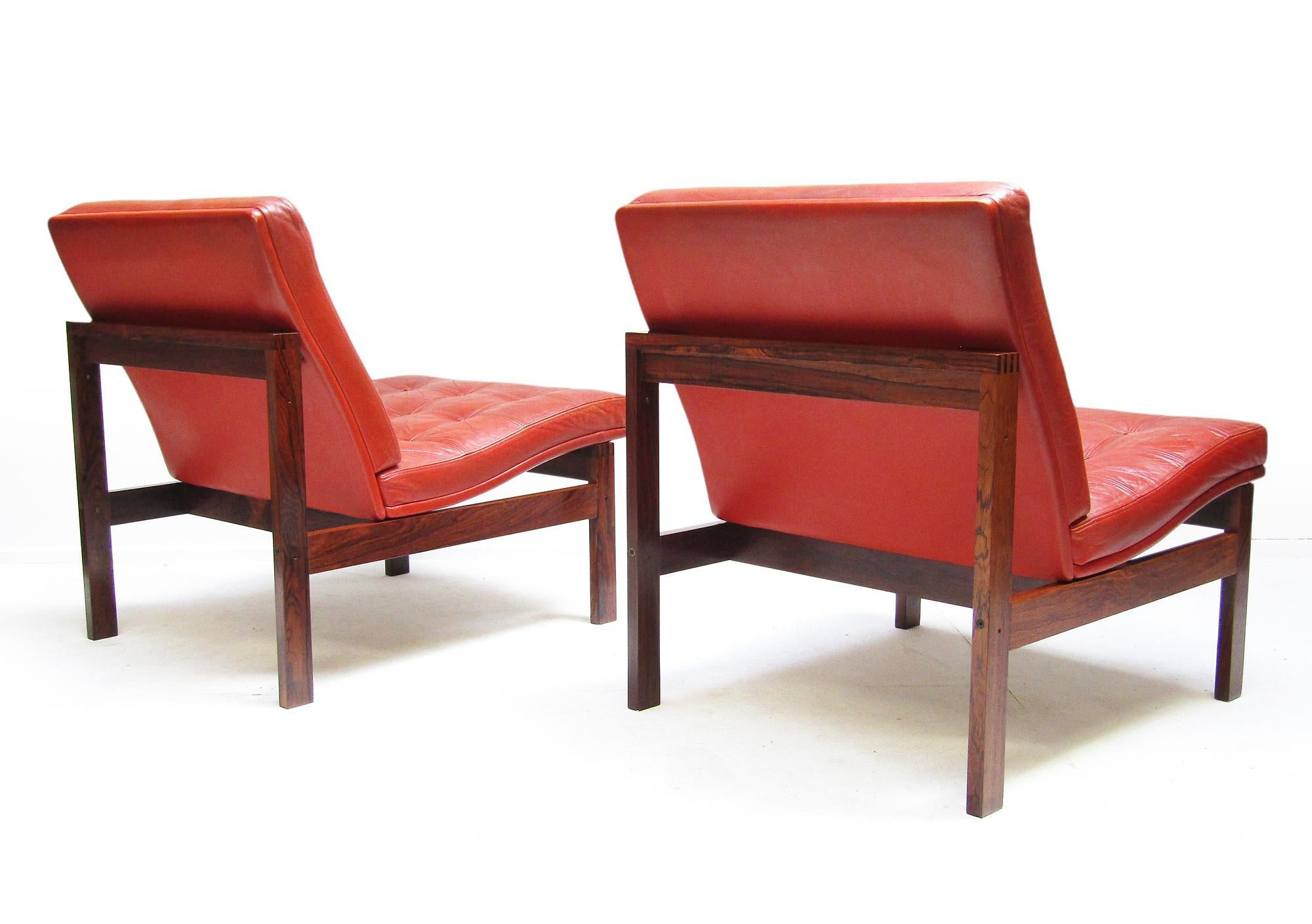 Two 1960s Danish Rosewood Leather Lounge Chairs by Ole Knudsen for France & Son For Sale 6