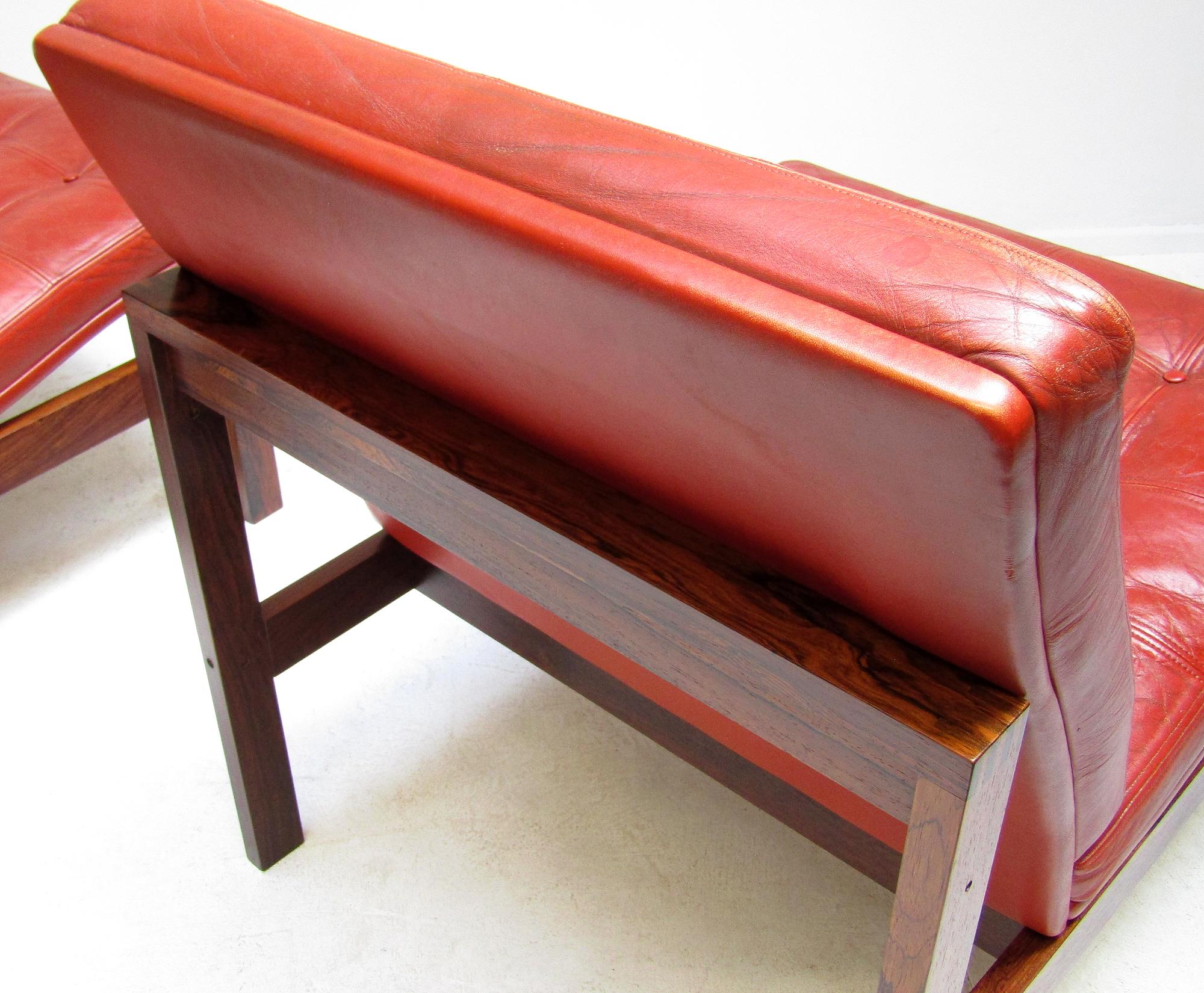 Two 1960s Danish Rosewood Leather Lounge Chairs by Ole Knudsen for France & Son For Sale 7