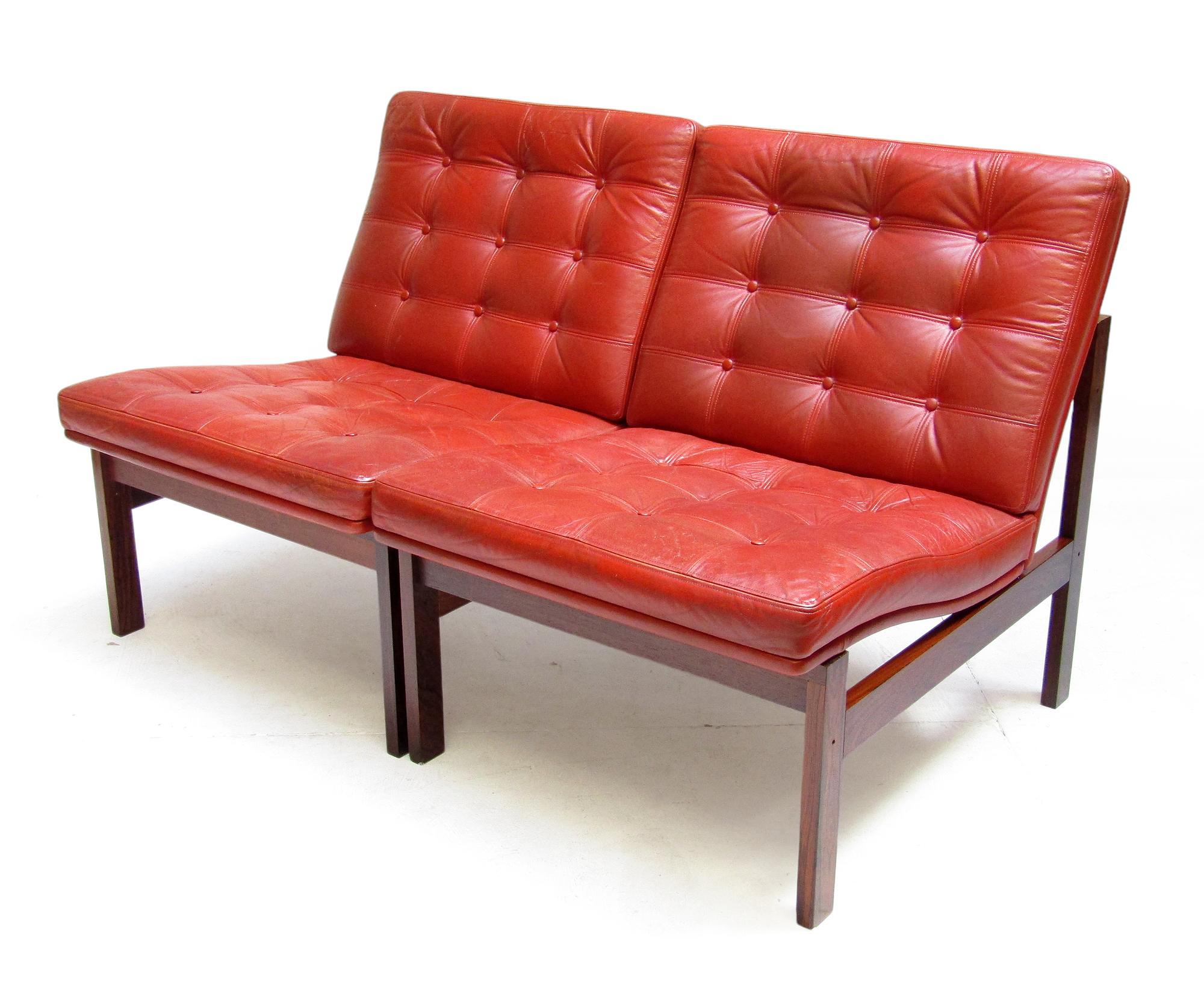 Two 1960s Danish Rosewood Leather Lounge Chairs by Ole Knudsen for France & Son For Sale 8