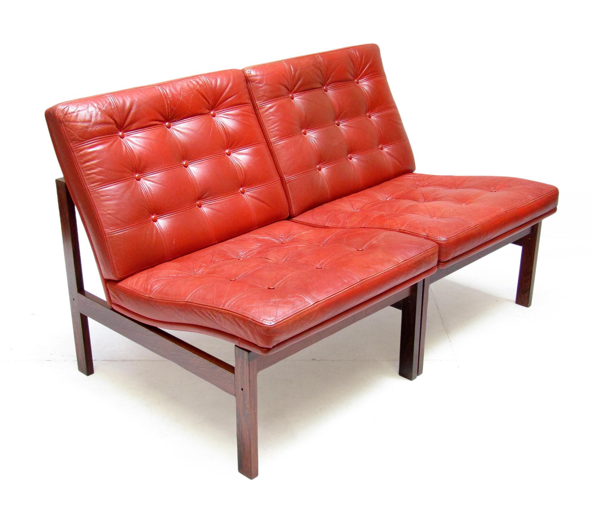 Two 1960s Danish Rosewood Leather Lounge Chairs by Ole Knudsen for France & Son For Sale 1