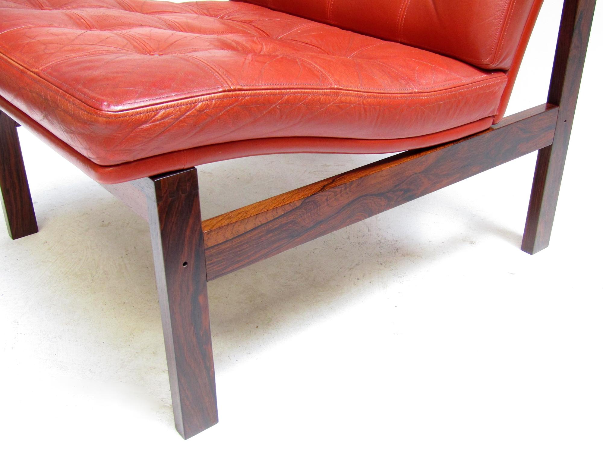 Two 1960s Danish Rosewood Leather Lounge Chairs by Ole Knudsen for France & Son For Sale 2