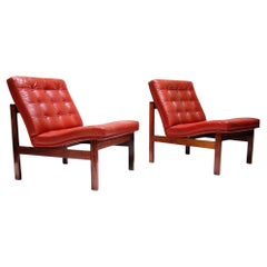 Two 1960s Danish Rosewood Leather Lounge Chairs by Ole Knudsen for France & Son