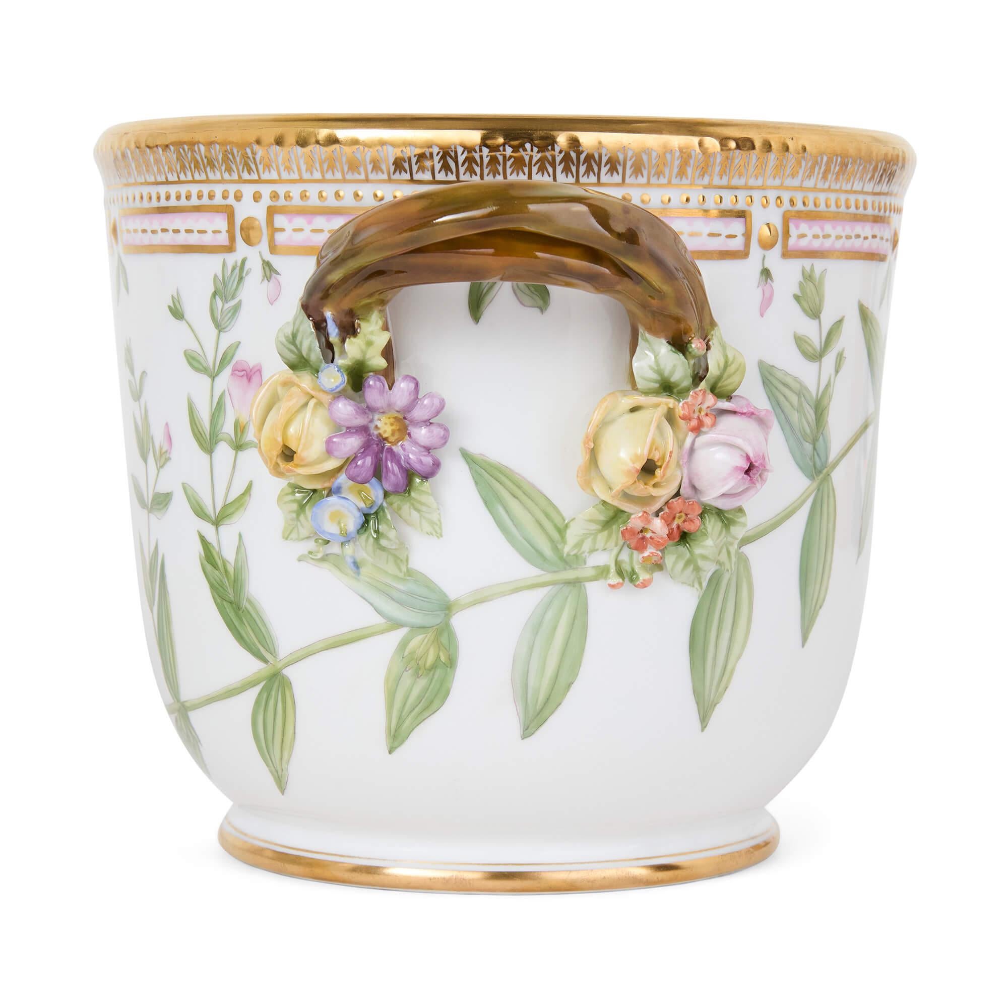 Rococo Two Danish Royal Copenhagen Flora Danica Porcelain Wine Coolers For Sale