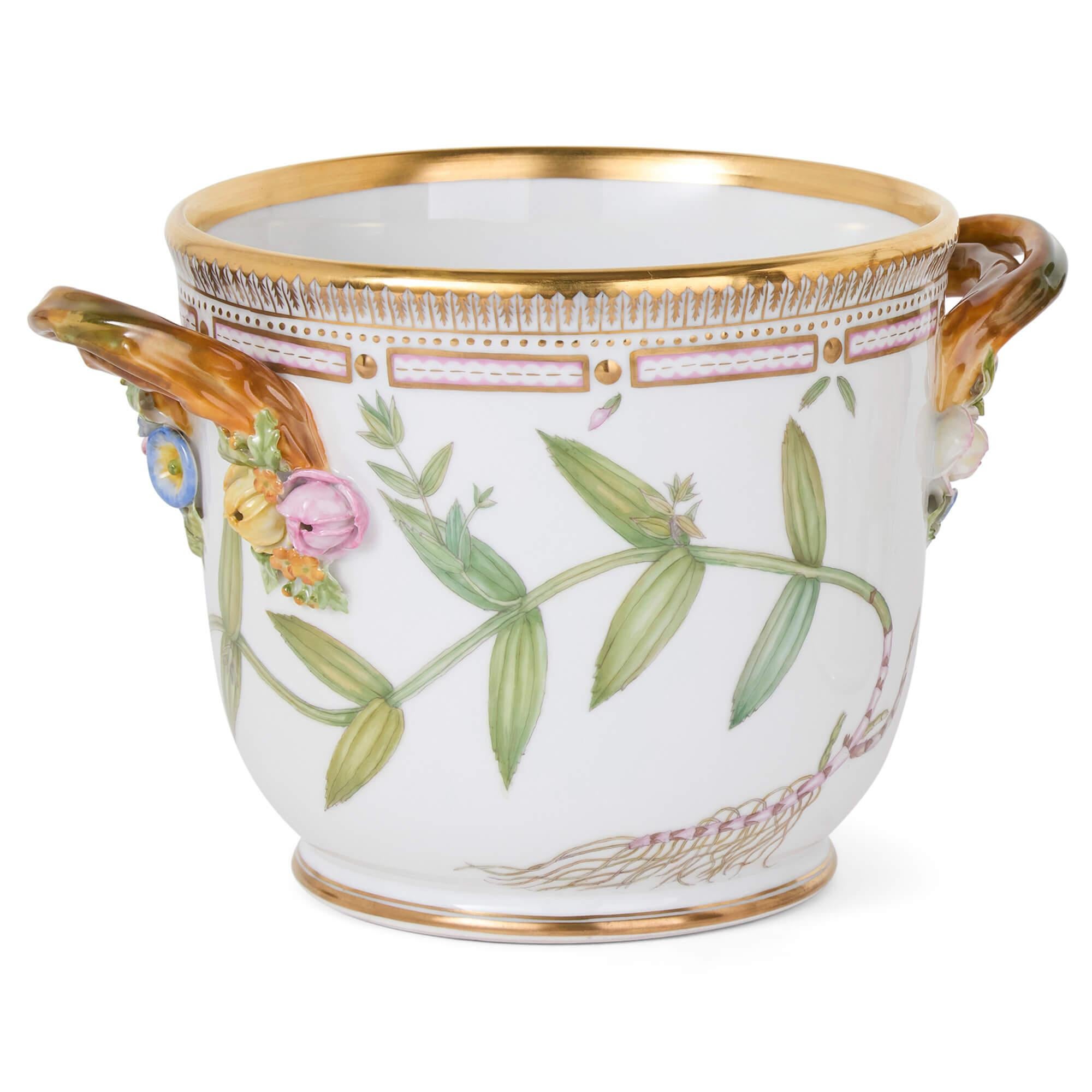 Gilt Two Danish Royal Copenhagen Flora Danica Porcelain Wine Coolers For Sale