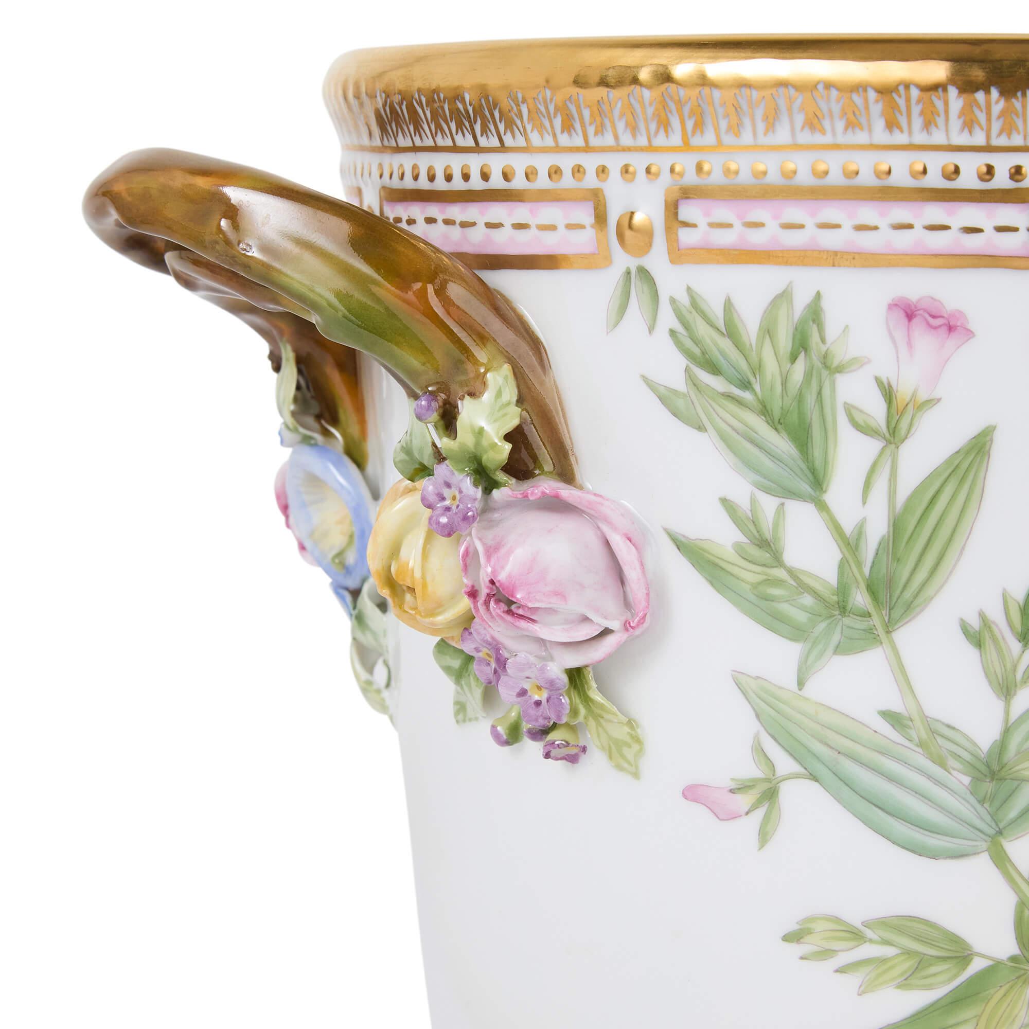 20th Century Two Danish Royal Copenhagen Flora Danica Porcelain Wine Coolers For Sale