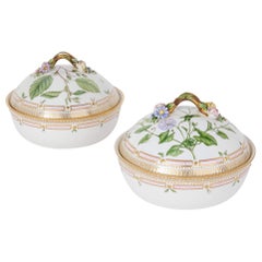 Two Danish Royal Copenhagen Porcelain Flora Danica Tureens Bowls Dinner Service