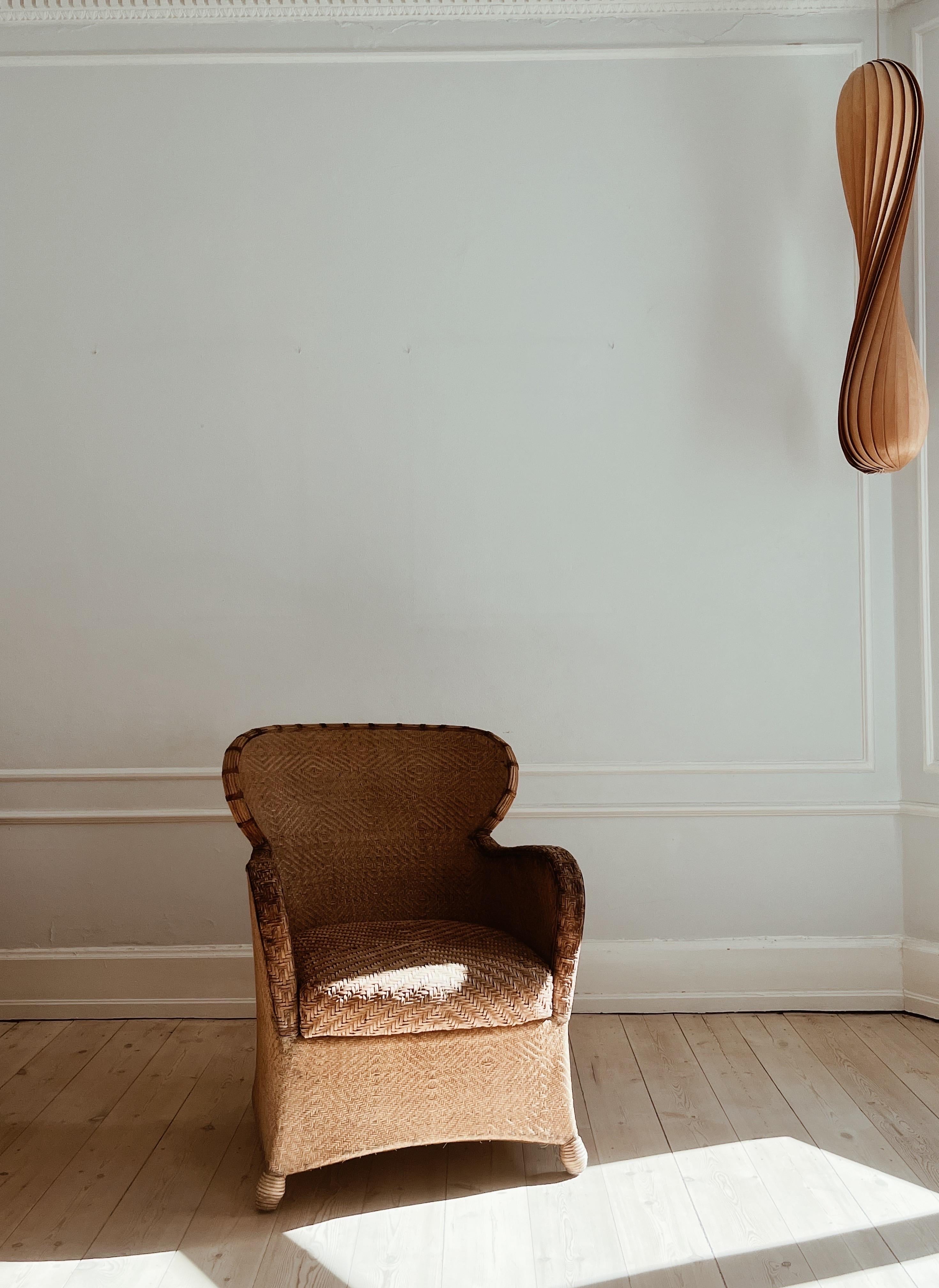 Pair of Soren Lund Lounge Chairs / Arm chairs in Wicker / Cane and leather 3