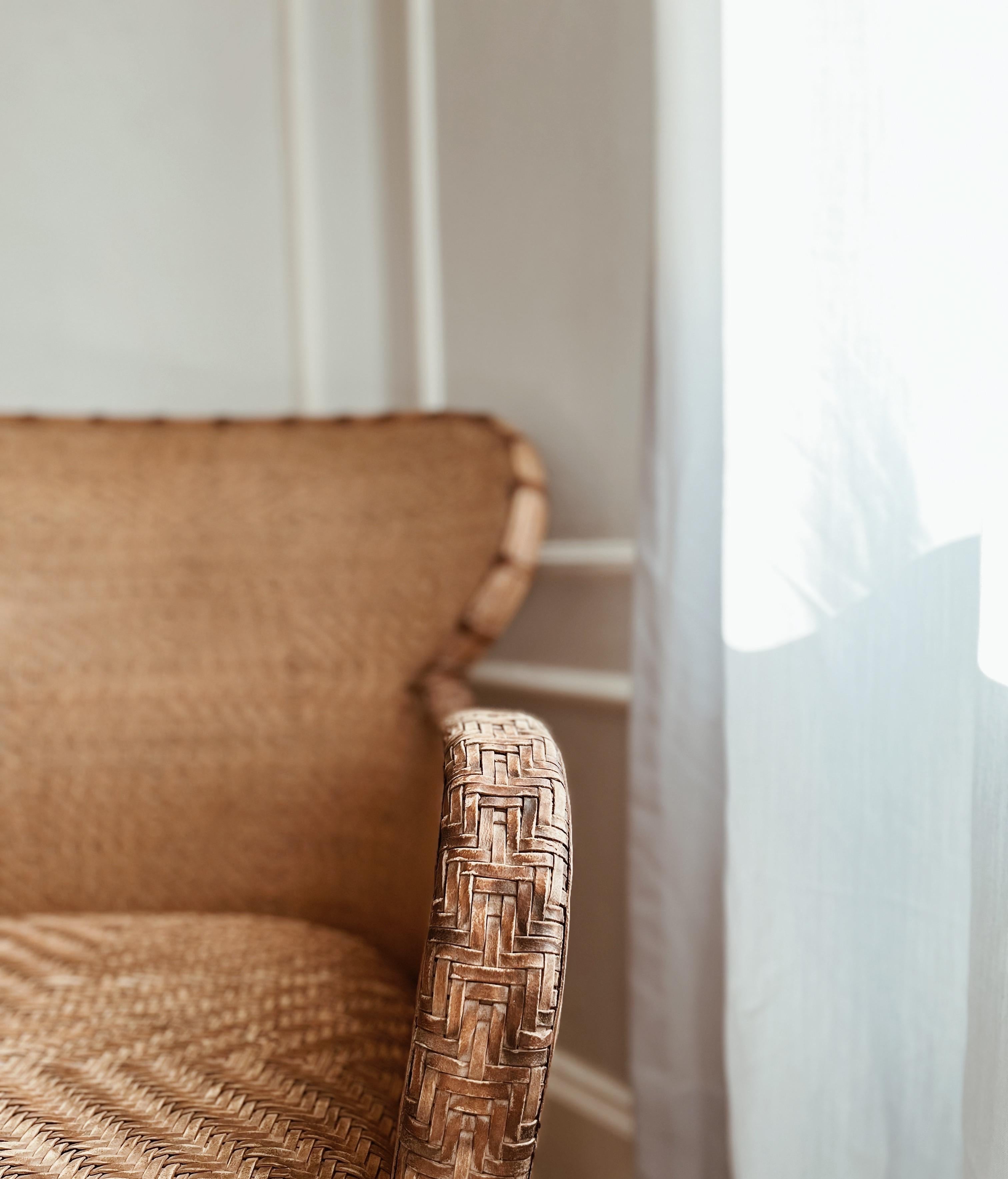 Pair of Soren Lund Lounge Chairs / Arm chairs in Wicker / Cane and leather In Good Condition In Copenhagen, DK