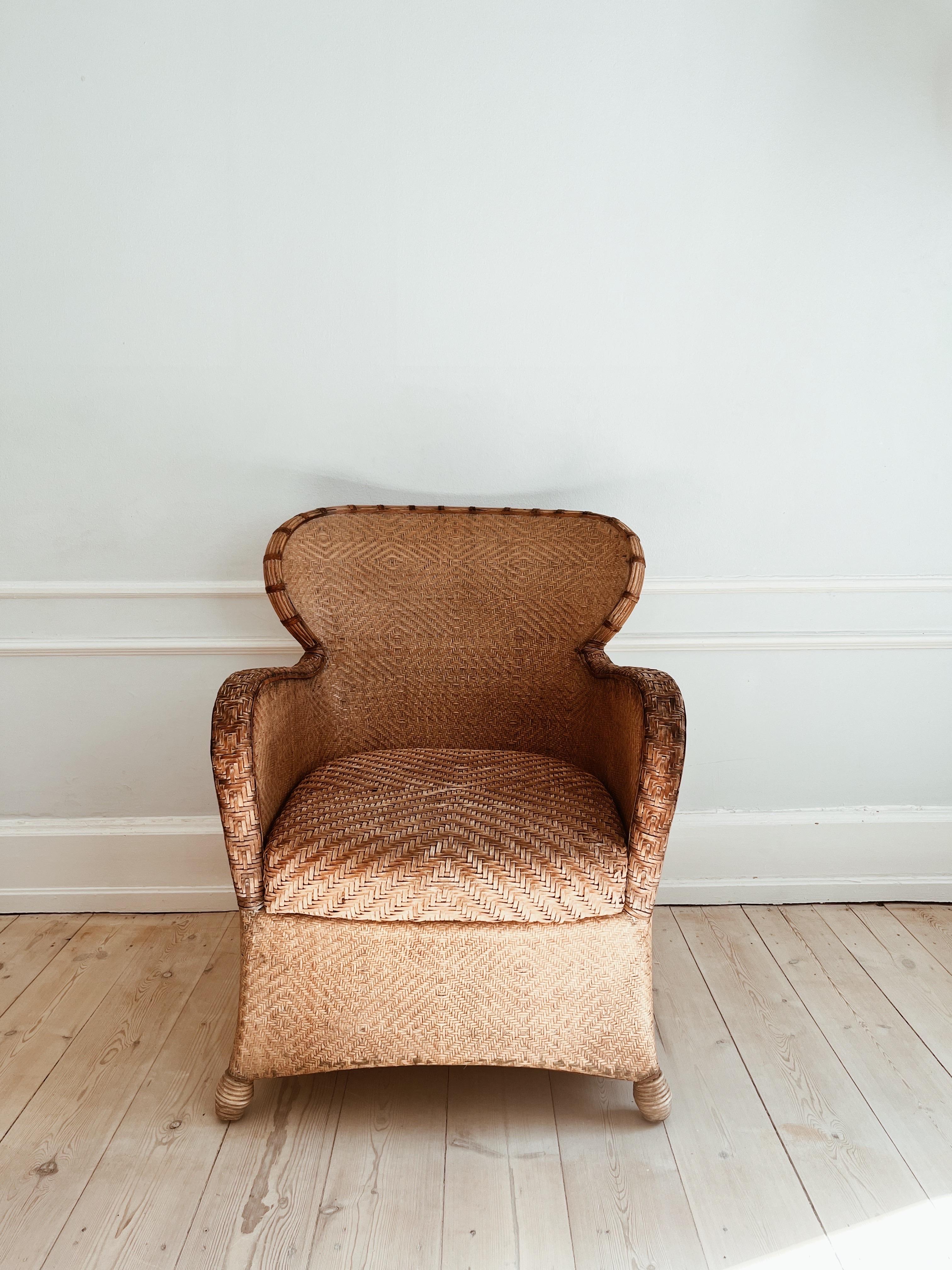 Pair of Soren Lund Lounge Chairs / Arm chairs in Wicker / Cane and leather 2
