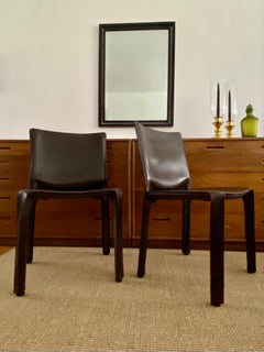 Two Dark Brown CAB 412 Chairs Designed by Mario Bellini for Cassina