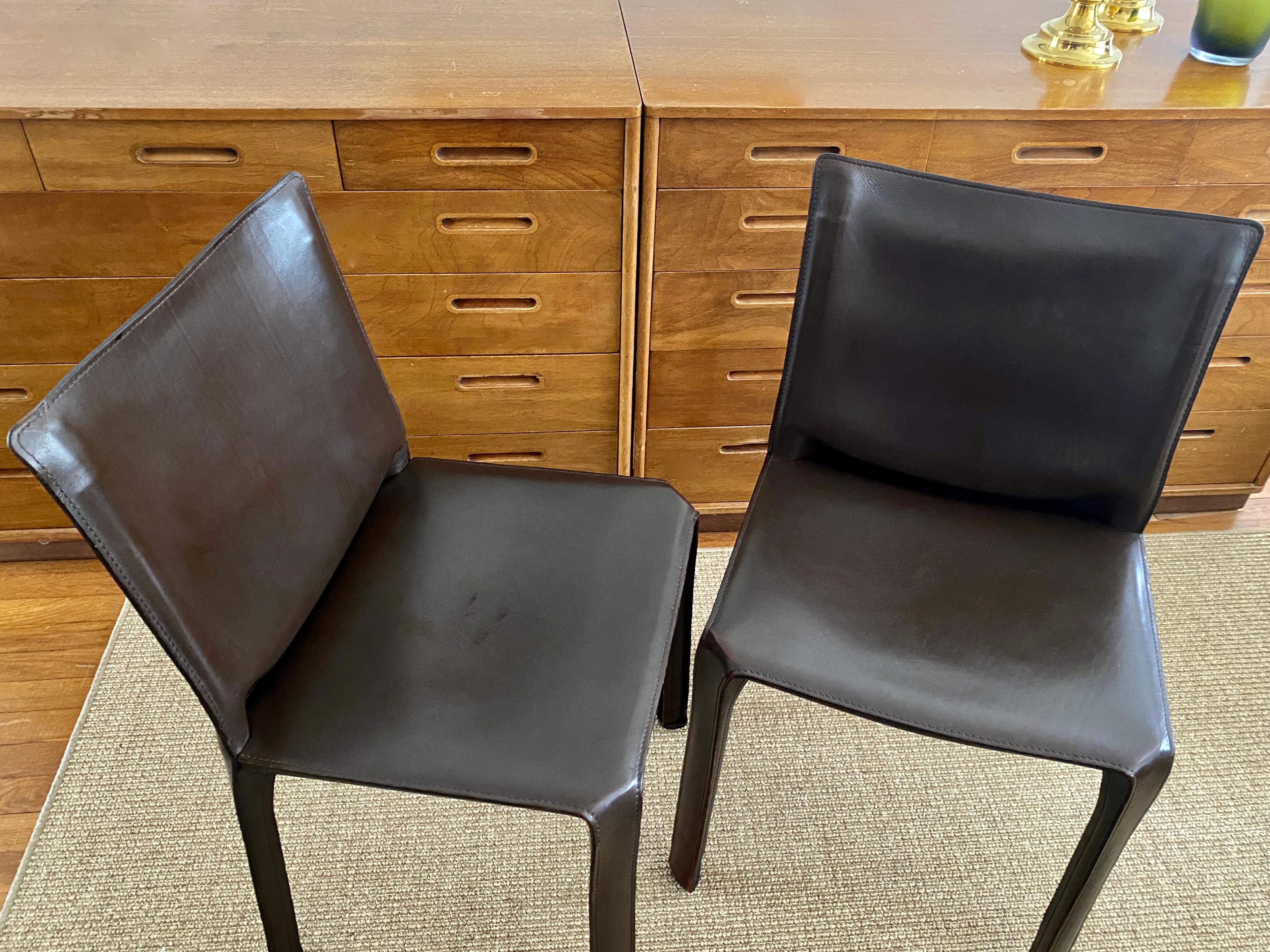 Italian Two Dark Brown CAB 412 Chairs Designed by Mario Bellini for Cassina For Sale
