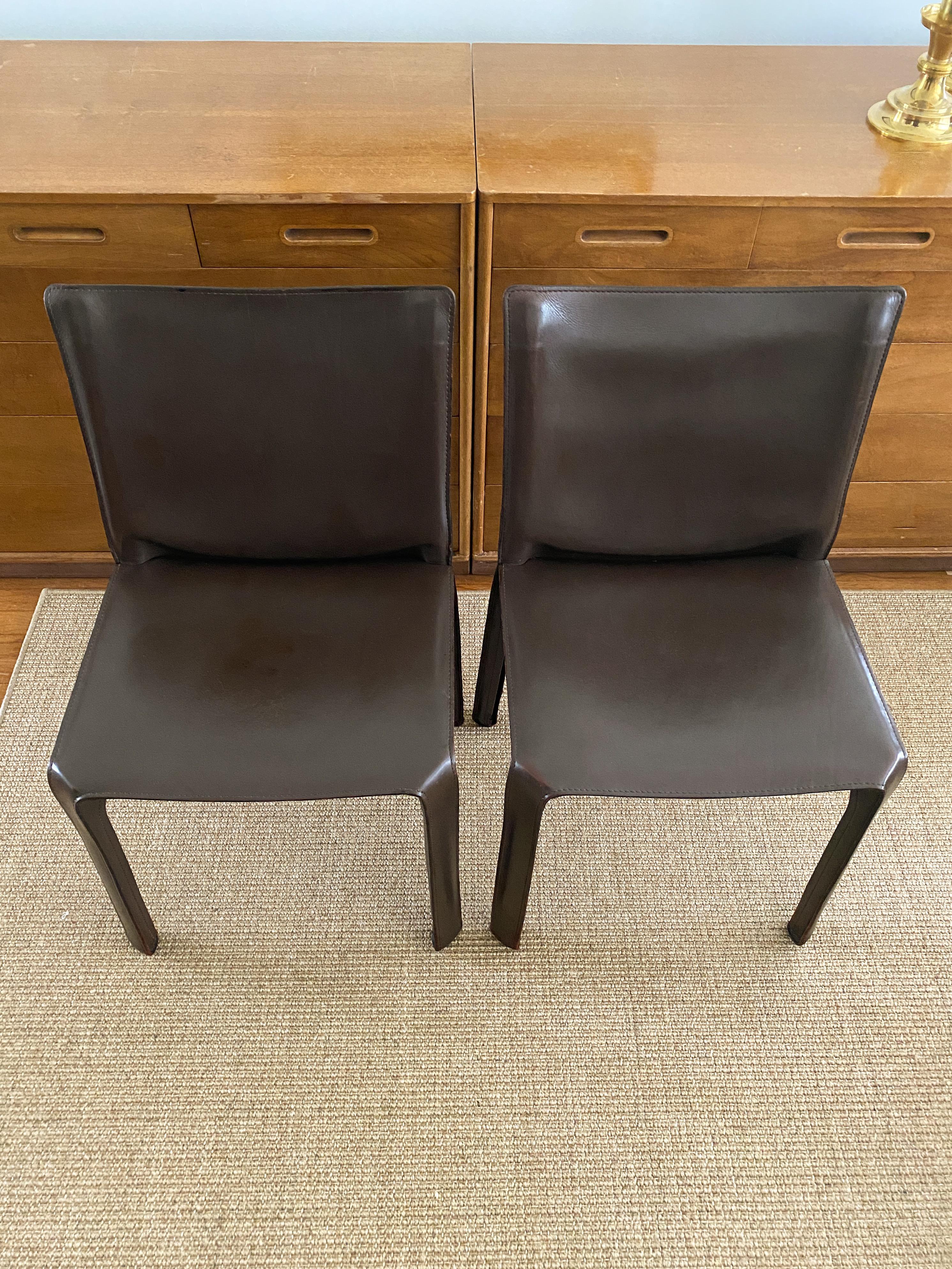 Two Dark Brown CAB 412 Chairs Designed by Mario Bellini for Cassina In Good Condition For Sale In Doraville, GA