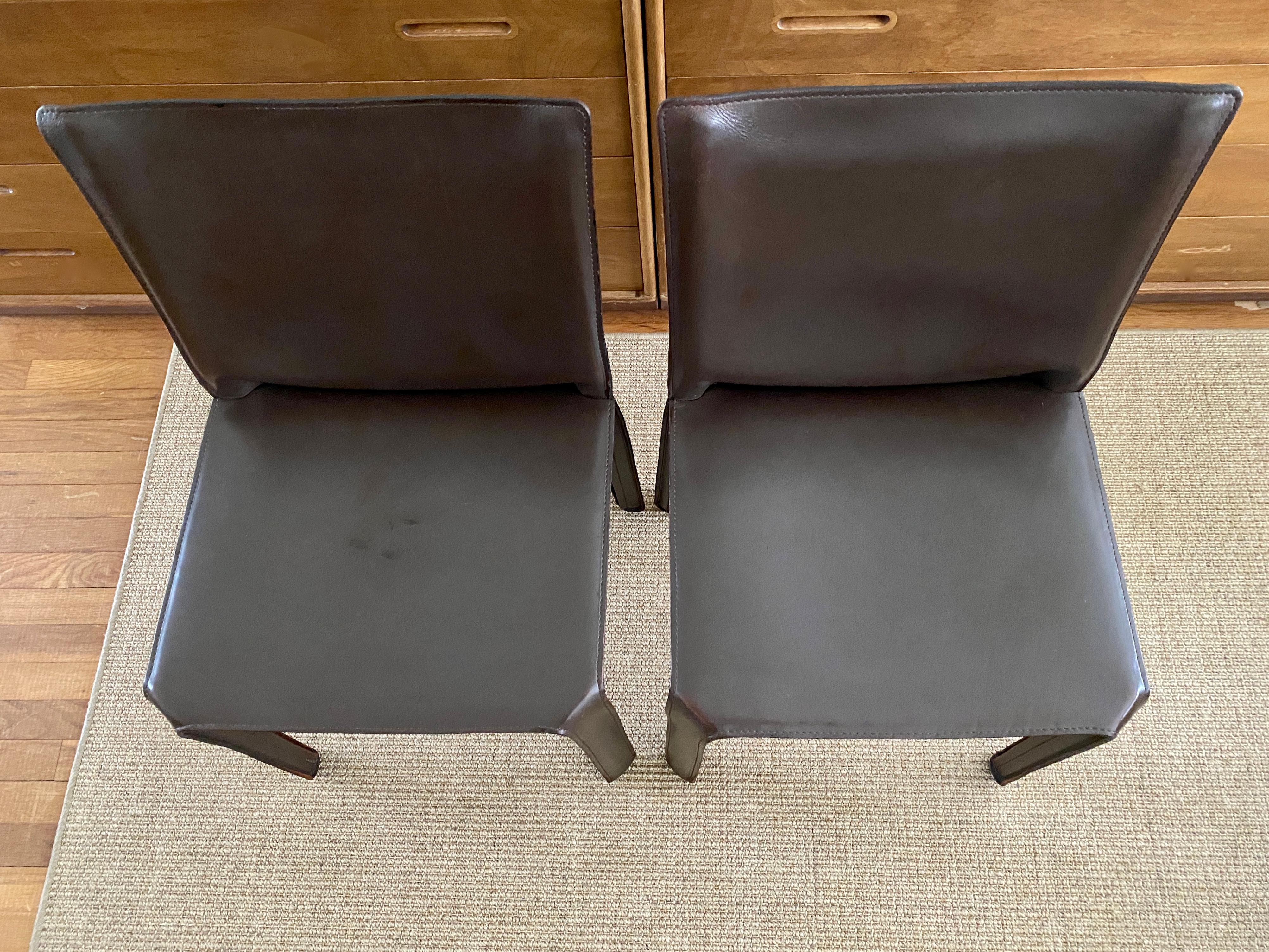 Late 20th Century Two Dark Brown CAB 412 Chairs Designed by Mario Bellini for Cassina For Sale