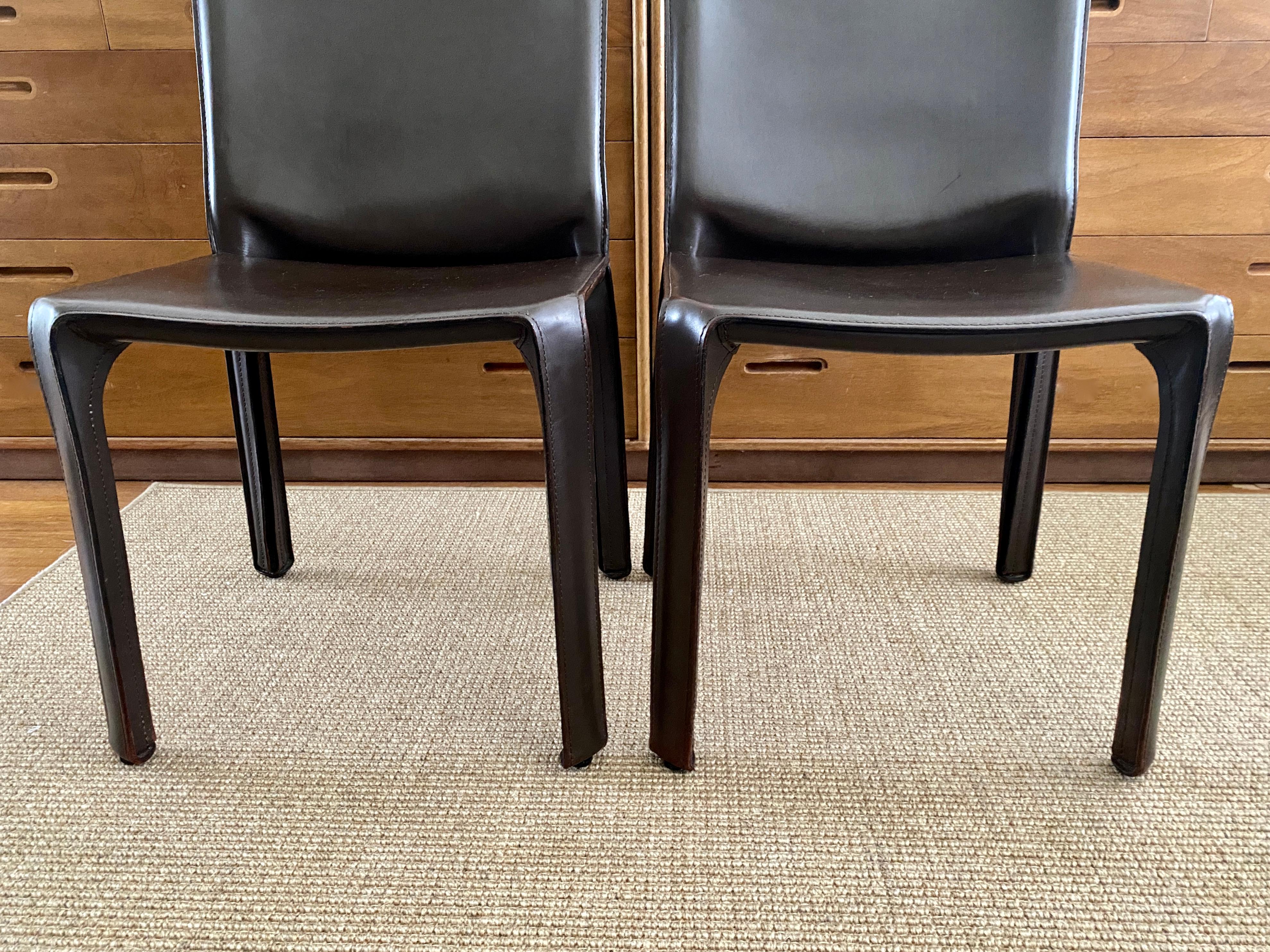 Two Dark Brown CAB 412 Chairs Designed by Mario Bellini for Cassina For Sale 1