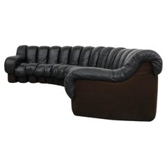 Two De Sede DS600 Ueli Berger Black Leather 14 Piece "Non-Stop" Sofas