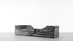 Two De Sede, Terrazza Sofa, Black Leather by Ubald Klug & Ueli Berger in 1972
