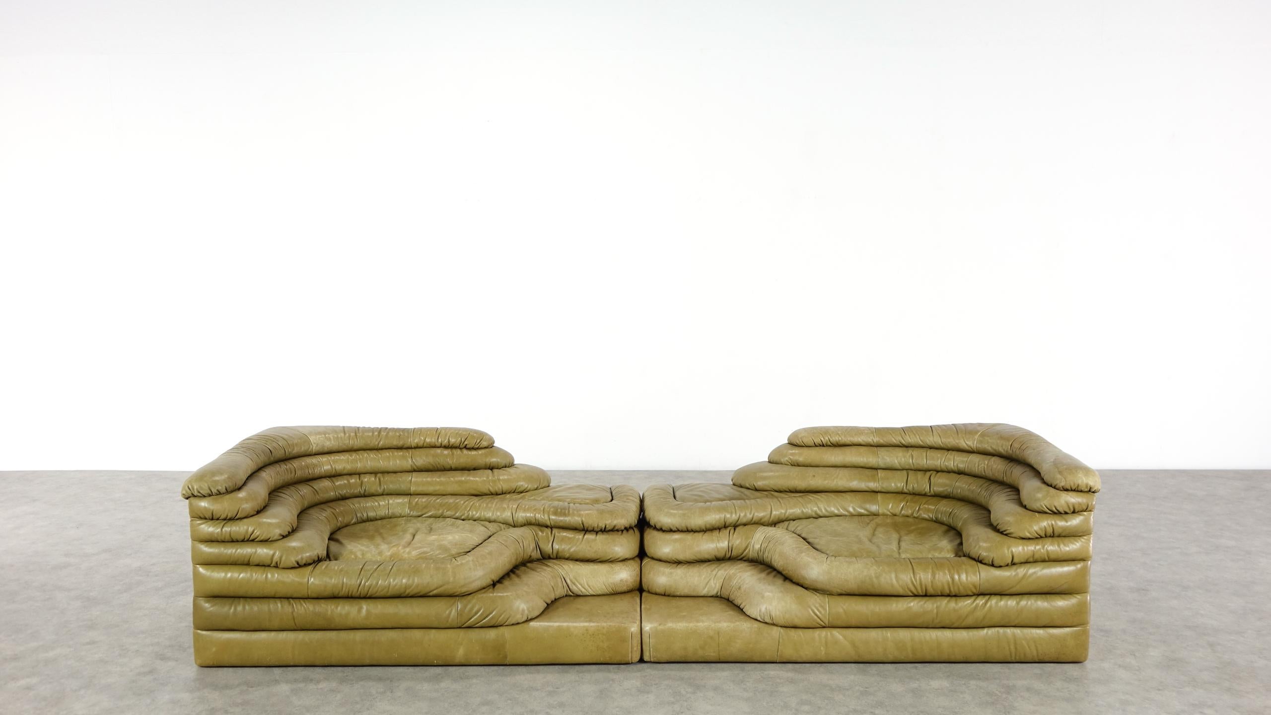 Two De Sede, Terrazza Sofa, Green Leather by Ubald Klug & Ueli Berger in 1972 5