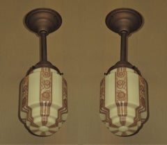 Two Deco Designed Custard Globes