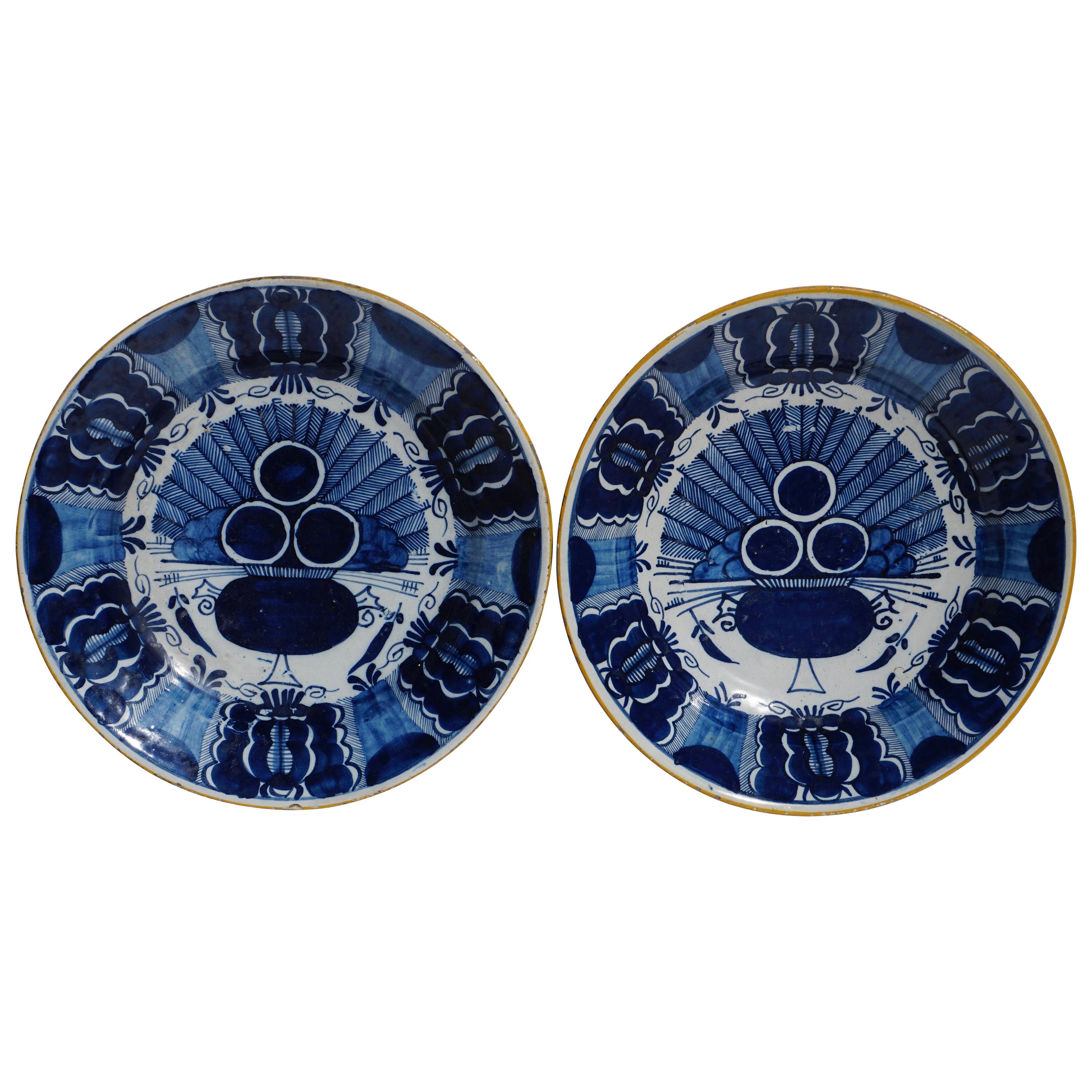 Two Delft Peacock Plates, Dutch 18th Century