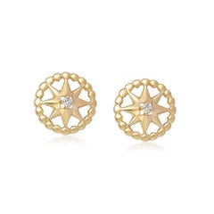 Two Diamond 14K (or 18k upon request) Yellow Gold Diamond Stud Earrings
