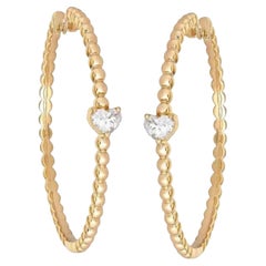 Two Diamond 14K (or 18k upon request) Yellow Gold Empress Hoop Earrings