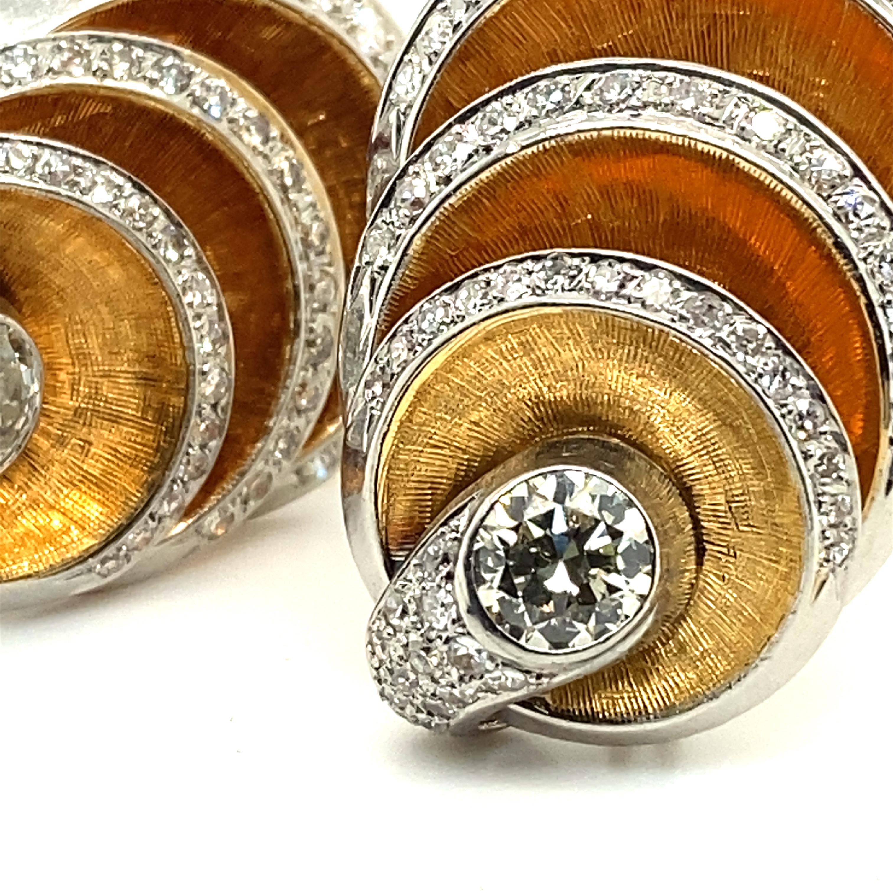 Two Diamond Clip Brooches in 18 Karat Rose and White Gold by Gübelin